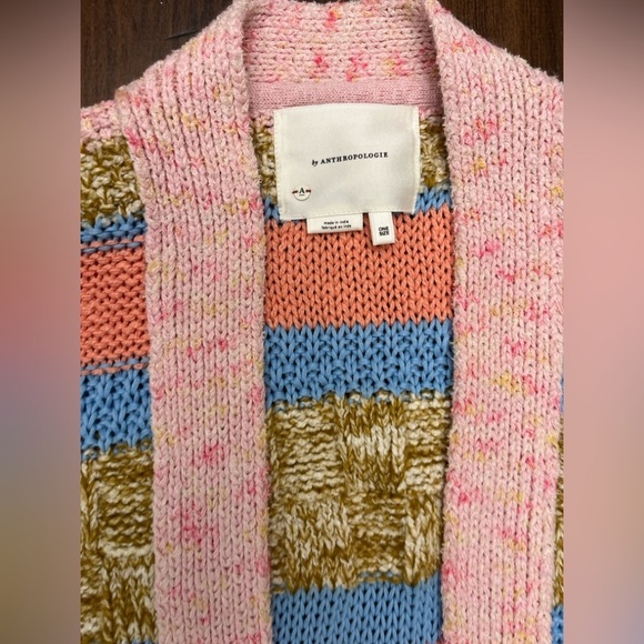 Anthropologie Textured Striped Cardigan One Size Open Front Soft Knit Cozy EUC - Picture 14 of 16